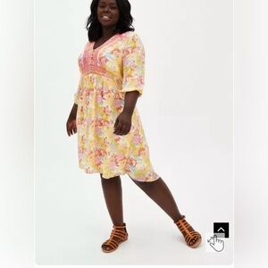 Torrid Floral Yellow and Pink Dress